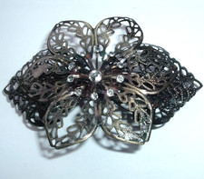 VINTAGE LACY BRASS JEWELED FLORAL HAIR BARRETTE