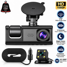 3 Channel Dash Cam 1080P Front Rear Inside Car DVR Camera Night Vision G Sensor