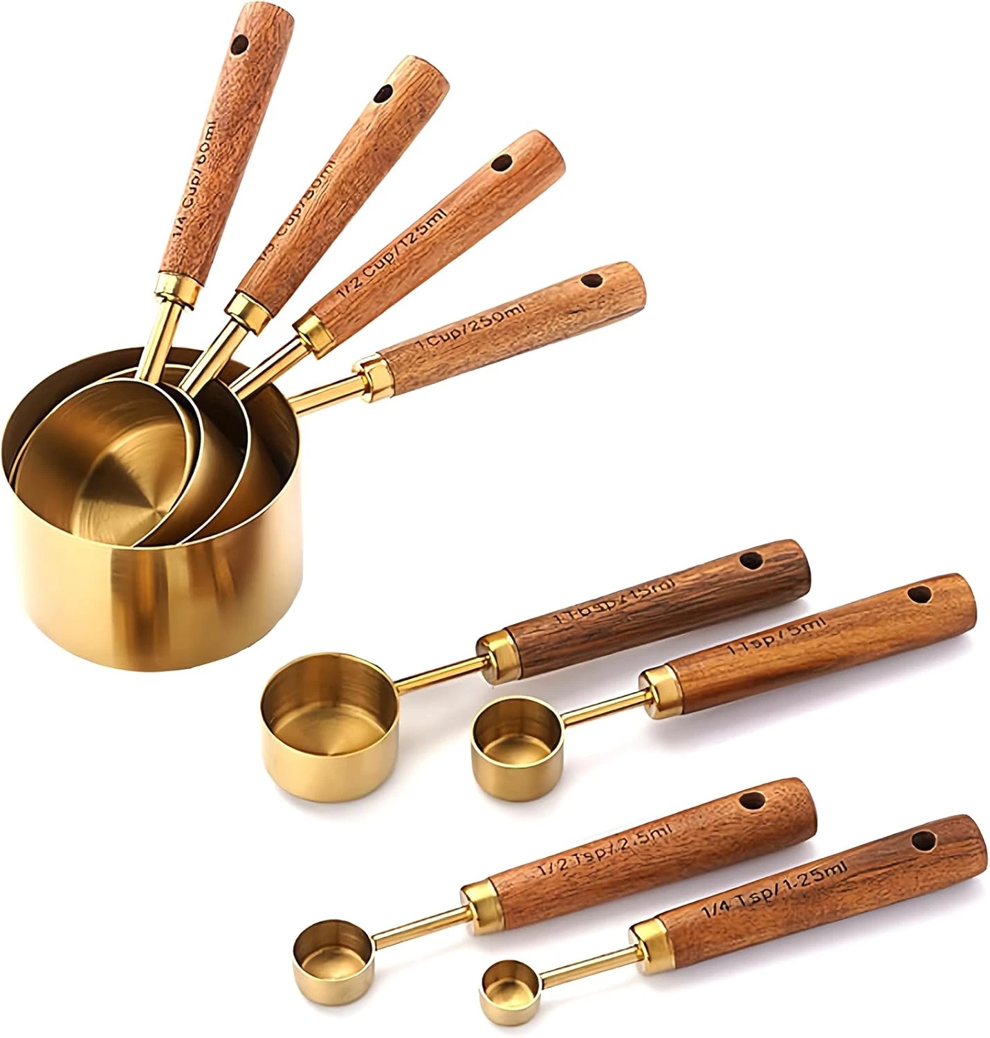 Copper Measuring Cups and Spoon Set of 8, Stackable Kitchen Measure Tool with Ha