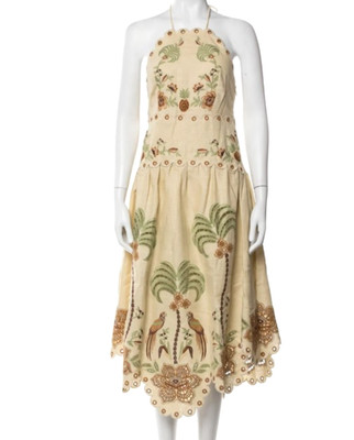 FARM RIO EMBROIDERED LINEN DRESS
