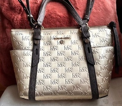 NEW MICHAEL KORS SULLIVAN GOLD LEATHER ZIP FRONT HAND BAG  TOTE