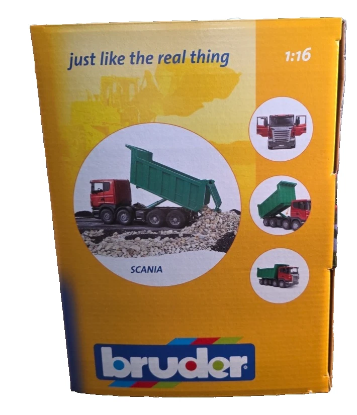 Camión de volteo Bruder Scania juguete rojo y verde nuevo escala 1/16 edad 3+ Foto 3 de 4