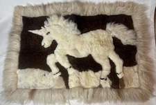 Vintage Hand Made Fur Sculpted Rug Unicorn Wall Decor 43”x30”