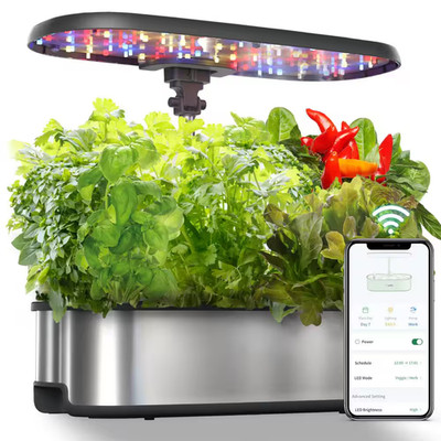 12 Pods Smart Hydroponic Growing System Indoor with 24W LED, 5.5L Water Tank, Pu