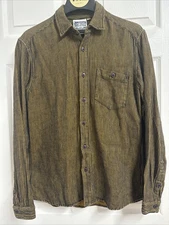 Jungmaven Ojo Button Down Hemp Cotton Shirt Sz Medium Hickory Stripe Black/Gold