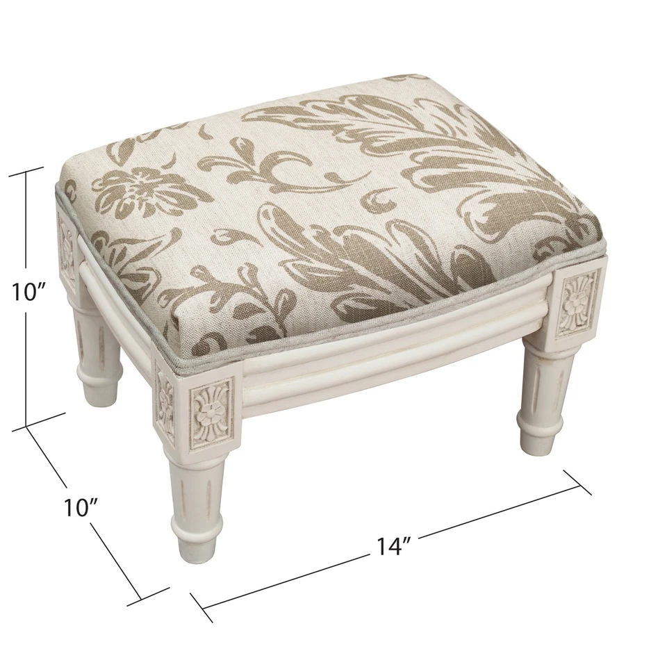 Escabelo floral toscano acastanhado com acabamento branco antigo taupe pequeno - Imagem 2 de 3