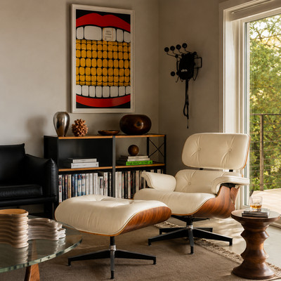 Pro Tall Mid Century Chaise Eames Lounge Chair With Ottoman White Real Leather