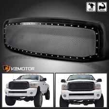 Fits 2006-2008 Dodge Ram 1500 2500 3500 Black Rivet Style Wire Mesh Grille+Shell