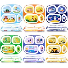 Hushee 6 Pcs 9.4 x 8.2 Inch Divided Kids Plate for Boys Girls Toddler