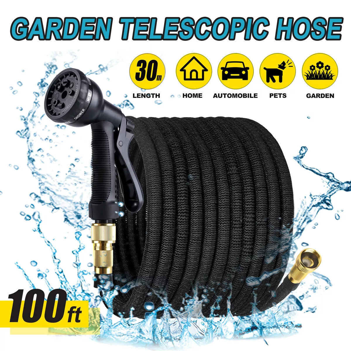 Heavy Duty Expandable Garden Hose Pipe Spray Gun Flexible Expanding ...