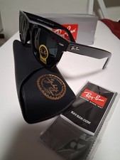 Ray-Ban Men's Square Sunglasses Black Plastic Frame Green G-15 Glass Lens
