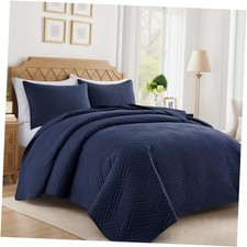 Quilt Queen Size with Striped Pattern, Lightweight Full/Queen 90"x96" Navy