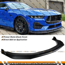 For 24-25 Ford Mustang S650 GT Style Matte Blk Winglet Front Bumper Lip Splitter