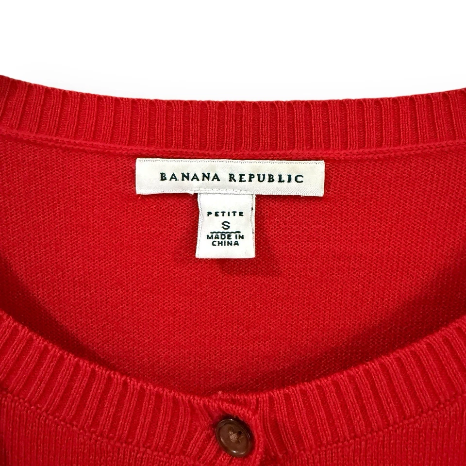 Cárdigan rojo adornado floral Banana Republic mezcla de lana merino SP vacaciones Foto 2 de 4