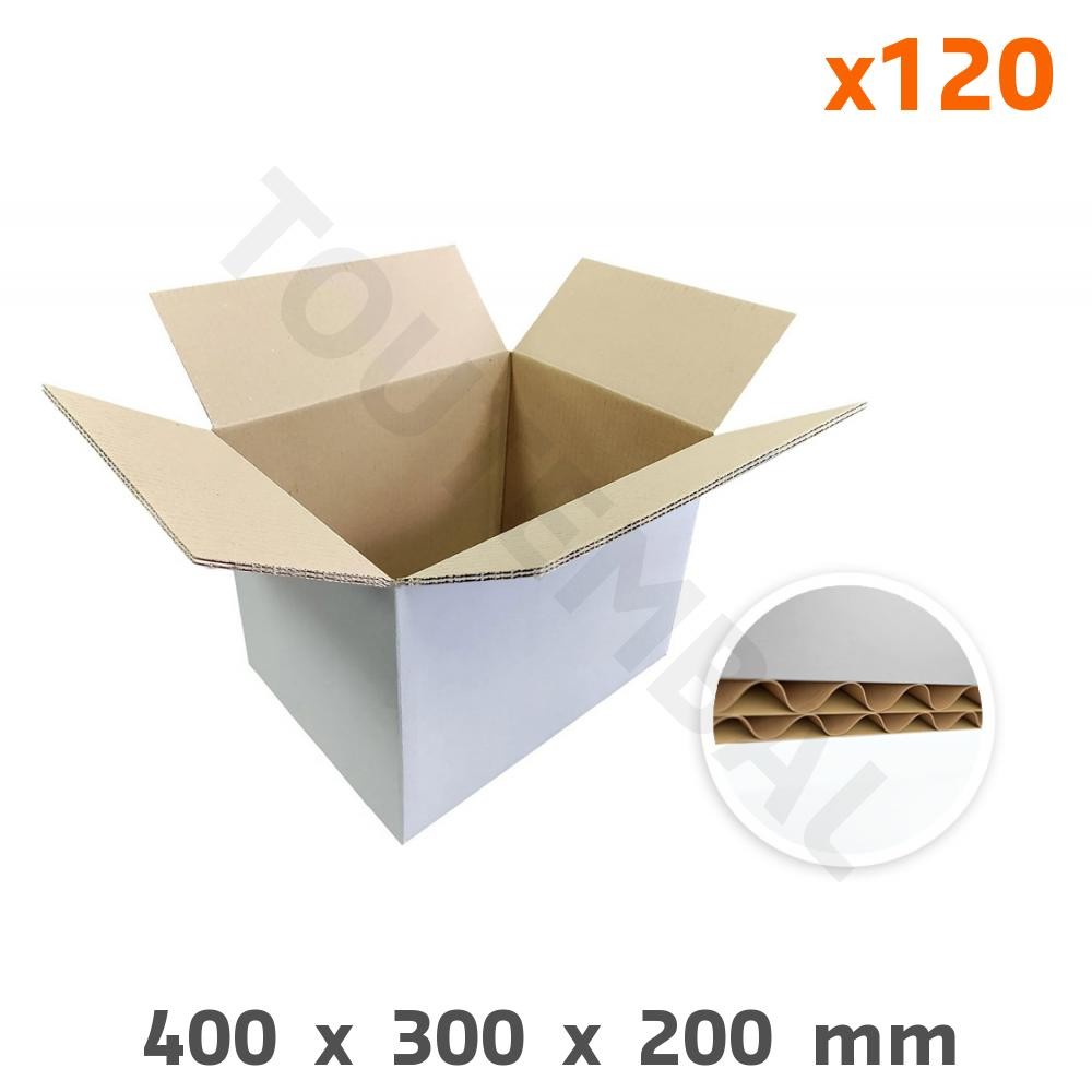 Carton blanc antichoc double cannelure 400x300x200 mm pour vos envois