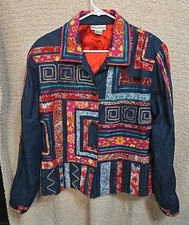 Madison Studio Button-Up Blazer Jacket Striped Fabric Accents Colorful Size XL