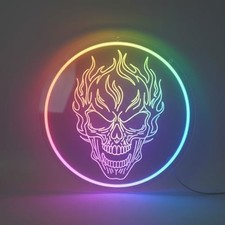 Letrero de neón LED calavera llameante RGB arcilla - acrílico grabado RGB letrero de neón con