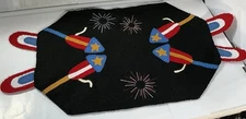 pRiMiTiVe Wool Applique Penny Rug Mat Patriotic FIRECRACKERS 🧨 Handmade 23”x11”