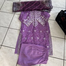 Women Embroidered Chiffon Salwar Kameez 3pc Suit w/ Dupatta Pants