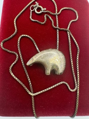 Sterling glänzender Bär Tier Anhänger einfache Handwerk Navajo Halskette 20'' Indianer A