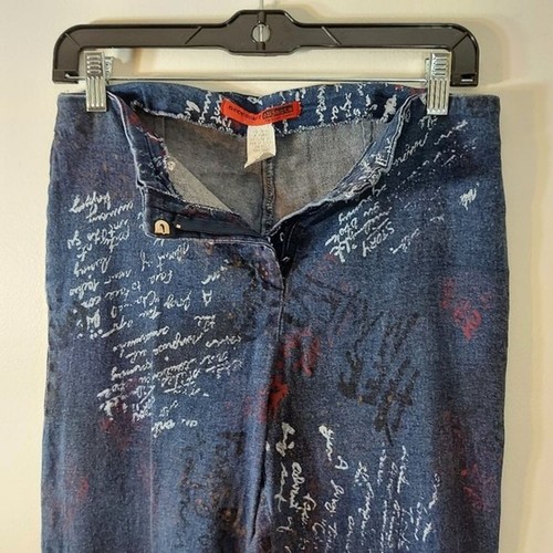 Vntg Necessary Objects Ady Gluck Frankel Graffati Denim Crop Pant XL (29" Waist) - Picture 4 of 12