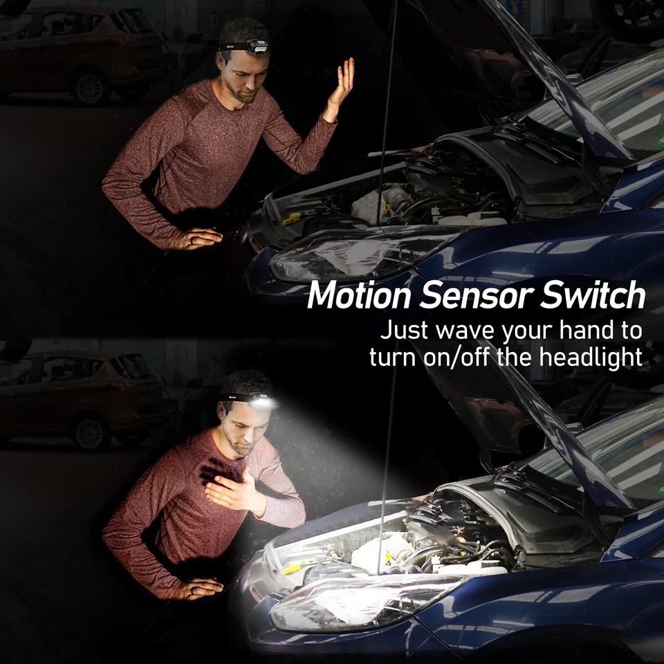 Blukar Linterna Frontal LED Recargable, 2000L Linterna Cabeza Super Brillante - Imagen 3 de 4