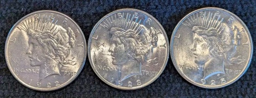 1922 - 1923 - 1925 Peace US Silver Dollars ~ Philadelphia ~ BU ~ 3 Coins ~