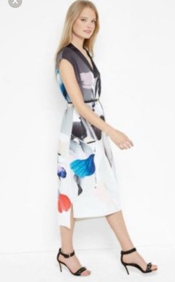 Ted Baker LYSARI Artistic Splash Midi Sheath Dress Cap Sleeve Sz 3 /M , READ!!