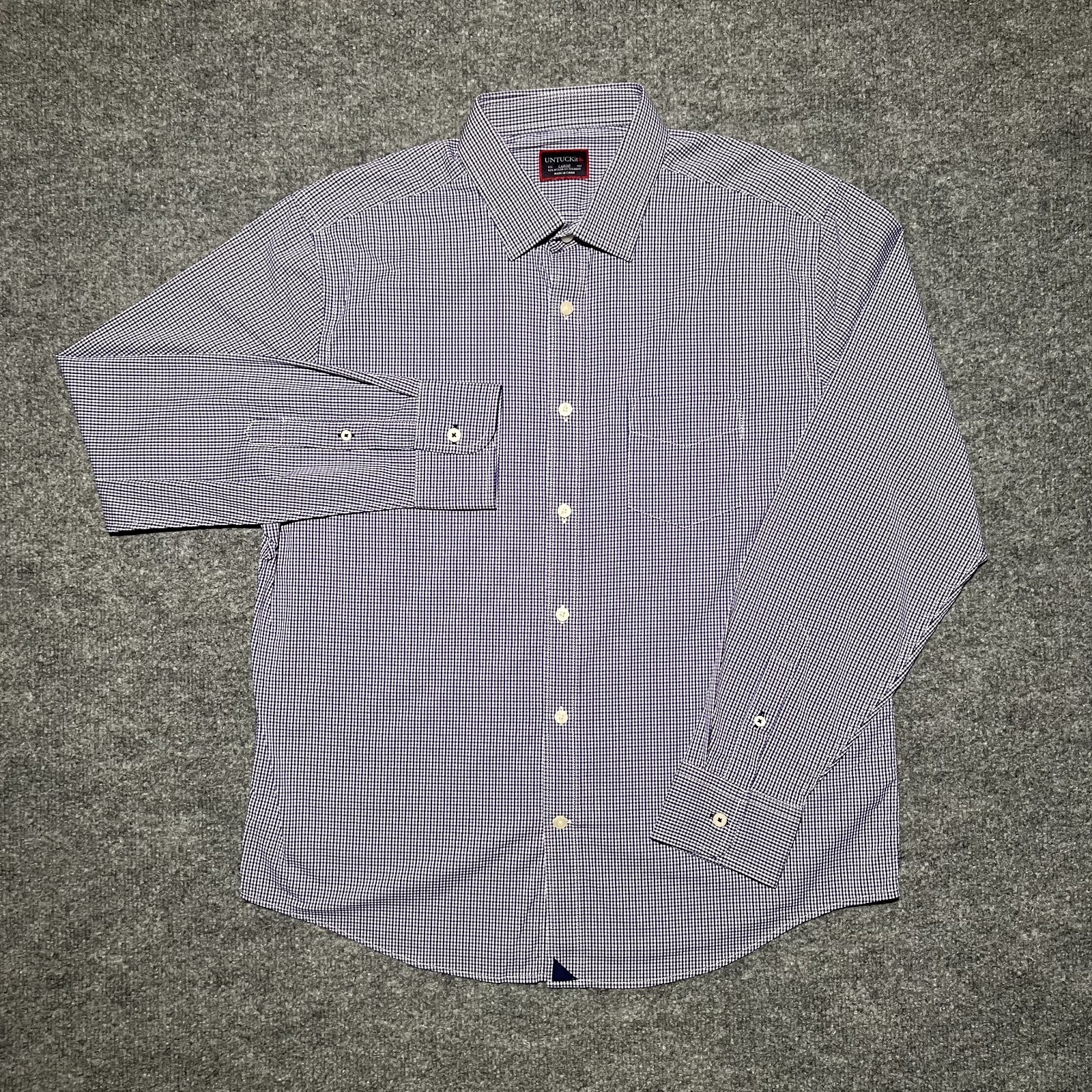UNTUCKit Performance Nylon Button Up Shirt Men Large Purple Micro Check L/S