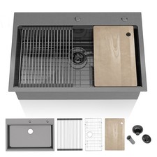 33" Large Stainless Steel Single Bowl Kitchen Sink Drop In Workstation Top Mount