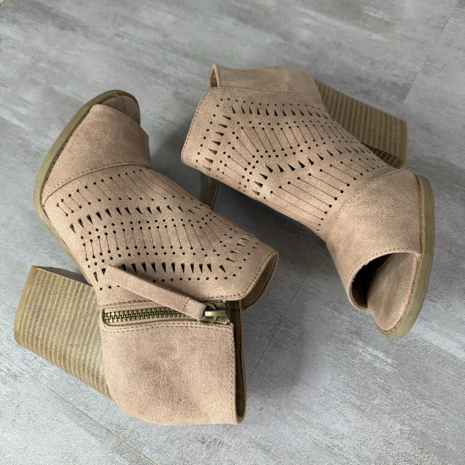 Botas Qupid para mujer 5,5 informales cremallera lateral punta abierta botín rosa claro Foto 2 de 4