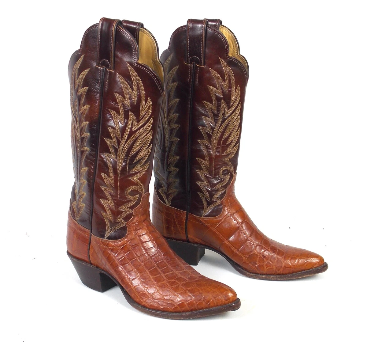 Justin Cognac Brown Alligator Cowboy Boots Women s Sz 7.5B