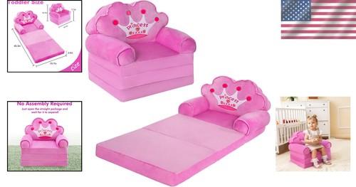 Purple Kids Couch - Folding Sofa Bed for Toddlers Aged 1-3 - Space-Saving Fun - Picture 2 of 9