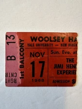Authentic THE JIMI HENDRIX EXPERIENCE ticket stub - 11/11/1968 / YALE University