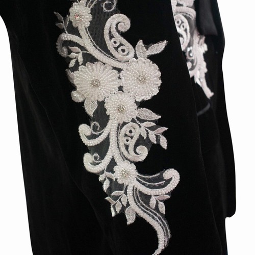 Men's Black Velvet Suit Jacquard Rhinestone Fashion Design Casual Party Blazer - Picture 8 of 22