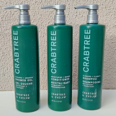 Set of 3 Crabtree Evelyn Shampoo Conditioner Shower Gel Jumbo 15