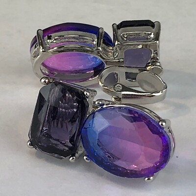 Kohls Metal Earrings Silver-tone Clip On Purple Blue Fade