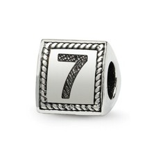 Number 7 Triangle Block Bead .925 Sterling Silver Antiqued Reflection Beads