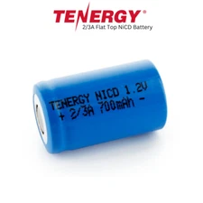 Tenergy 1.2V 2/3A 700mAh NiCd Rechargeable Battery Cell Flat Top No Tabs