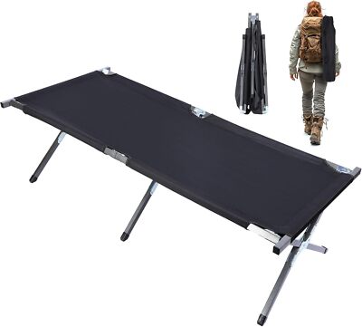 YSSOA Folding Camping Cot with Carrying Bag Aluminum Hiking Elegant Black US SHI