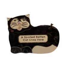 Smoky Mountain Pottery Cat Shaped Plaque Black Wall Hanging Spoiled Rotten 1994
