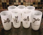 7 Vtg Federal Milk Glass Game Bird Glasses Tumblers Barware 10 oz