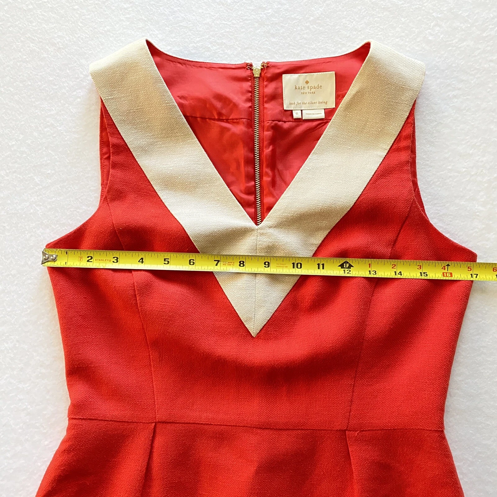 Abito Kate Spade James in lino senza maniche colorblock taglia 6 rosso beige $495