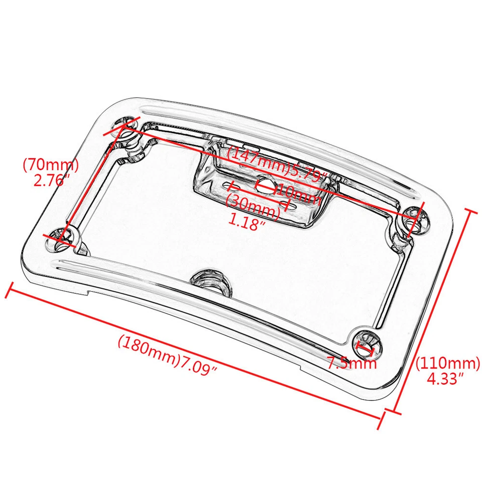Chrome Laydown License Plate Frame Mount Bracket Fit For Harley Softail - Image 2 of 4