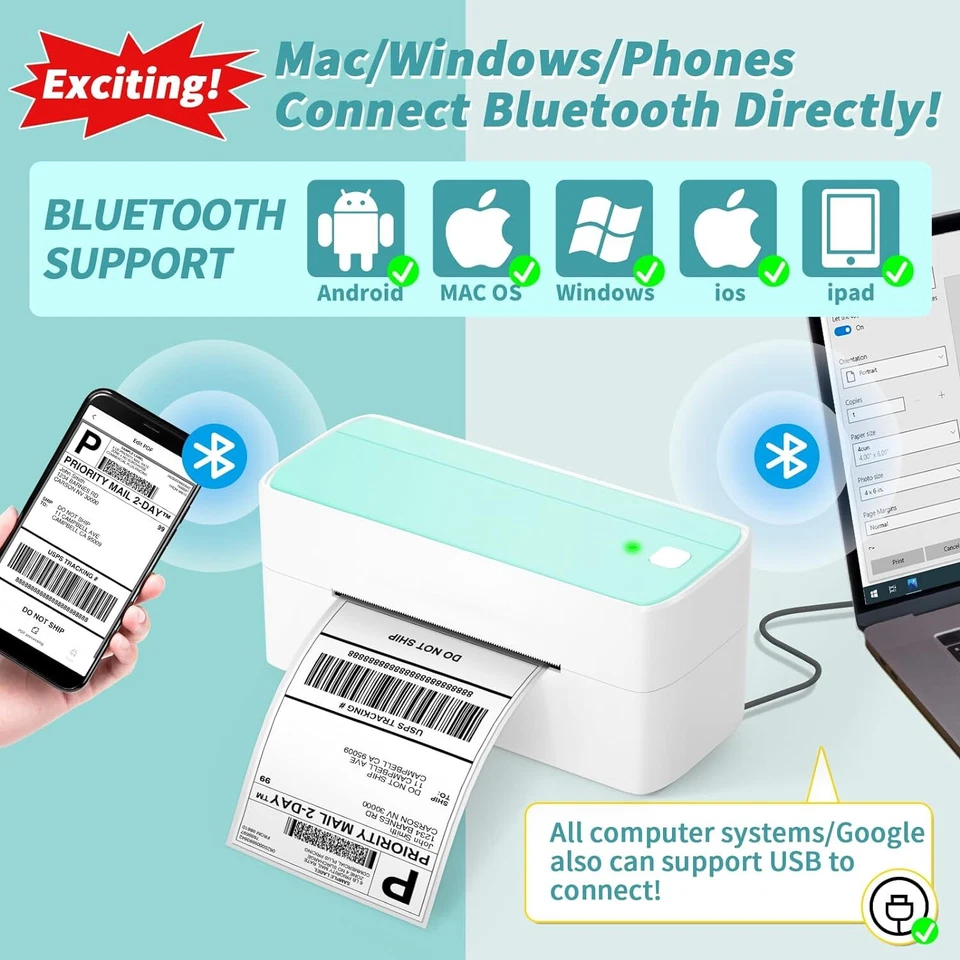 Bluetooth Thermal Shipping Label Printer 4x6 for USPS UPS FedEx eBay Amazon lot - Image 2 of 4