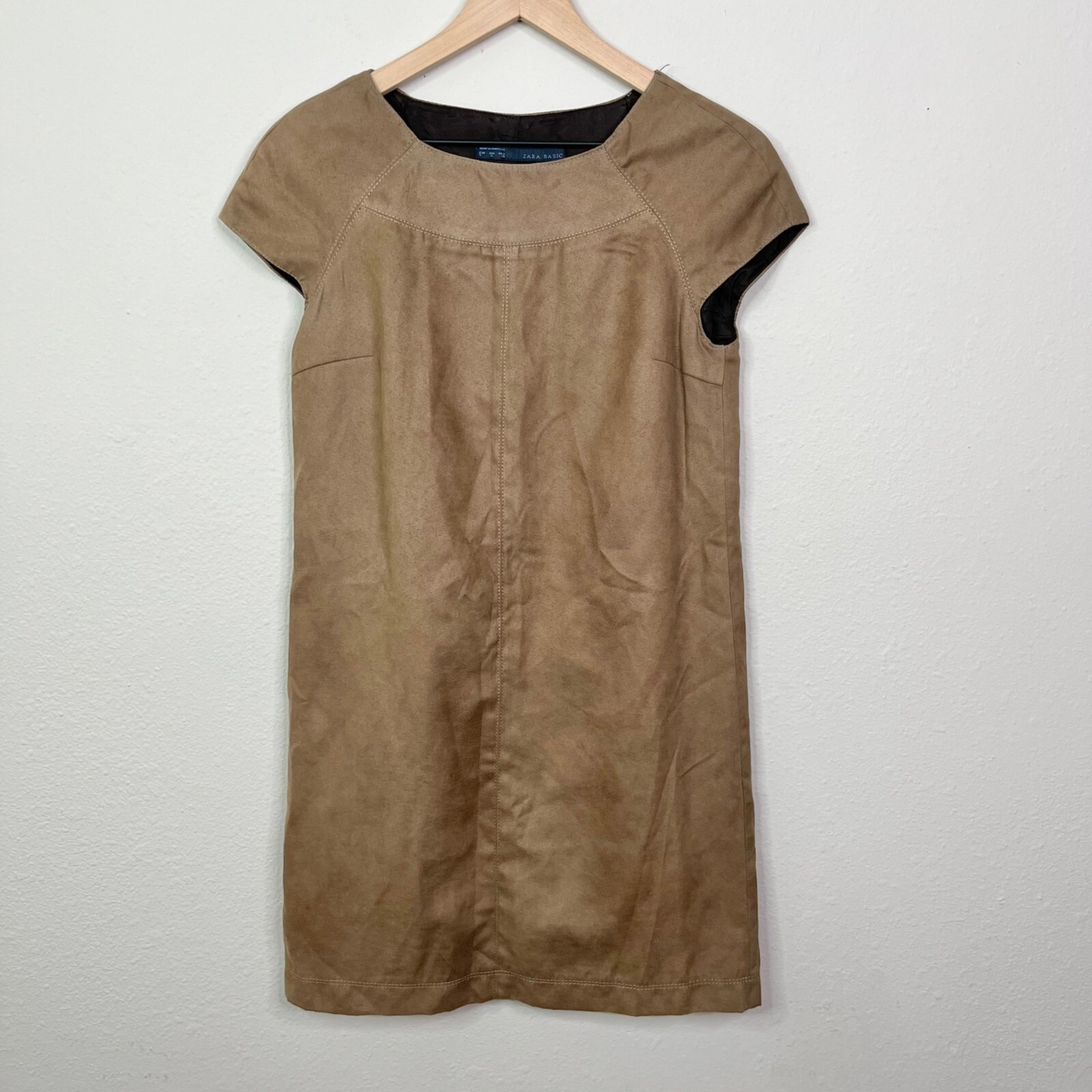 Zara Basic Women’sFaux Suede Brown Shift Dress Si… - image 1