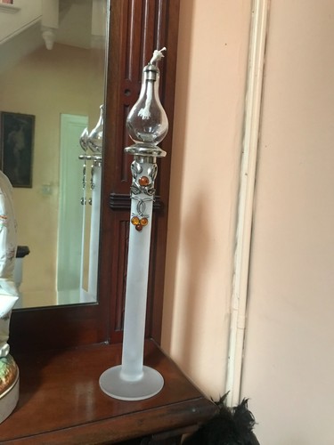Oil Lamp Sterling Silver Amber mounted frosted glass tall Art Nouveau light old - Picture 11 of 23