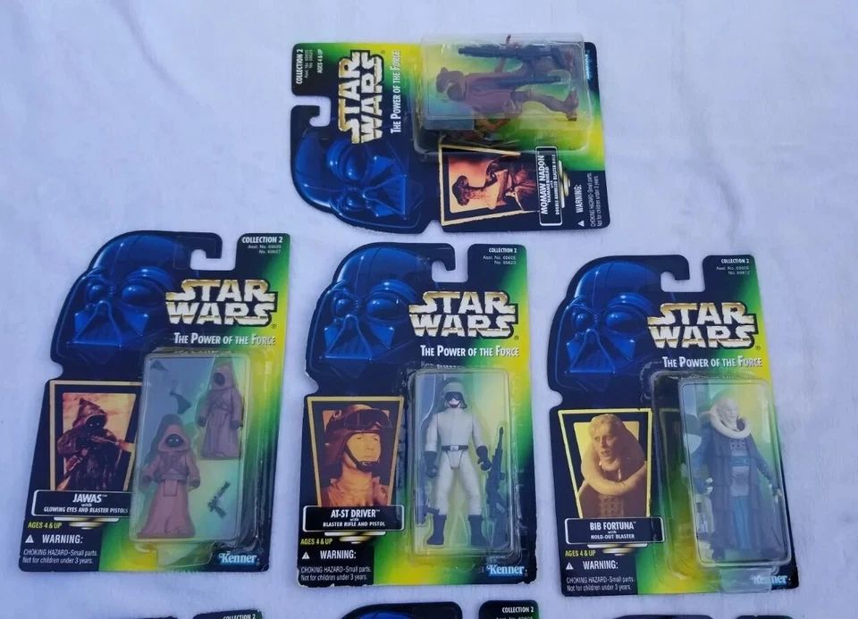 Lote de 7 baberos Jawas Asp-7 1996 Star Wars Power of the Force sin abrir Momaw Malakili Foto 3 de 4