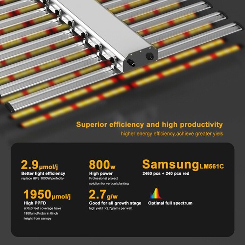 Luces de crecimiento LED de espectro completo Samsung PHLIZON 800W 10 bar hidroponía interior B10 - Imagen 5 de 12