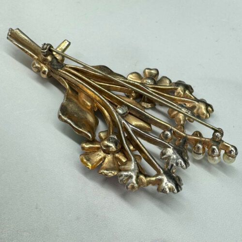 Large Coro Enamel Flower Brooch with Faux Pearl Accents - Picture 5 of 13